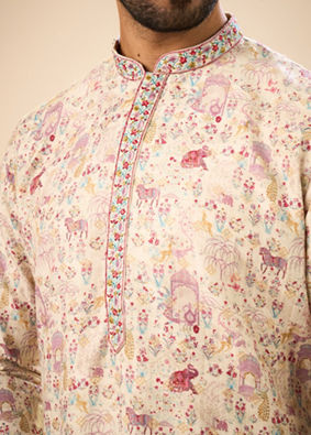 Manyavar Men Elegant Cream Kurta Pajama