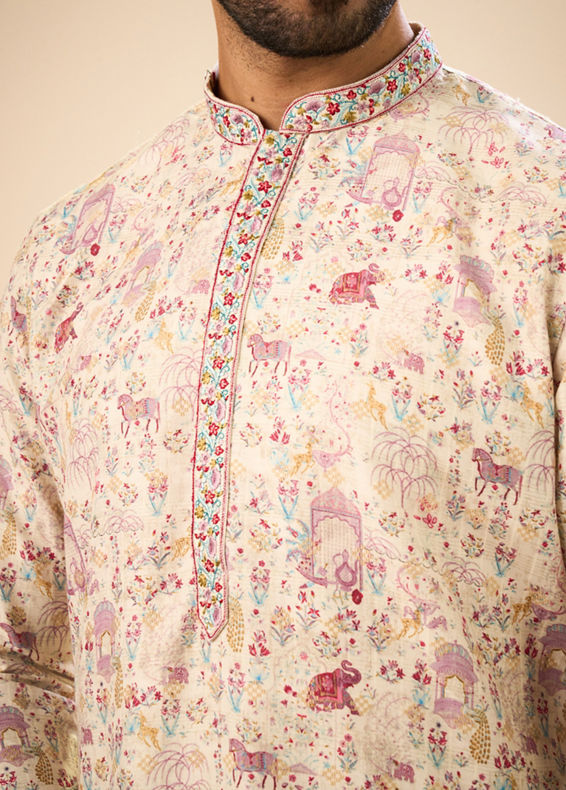 Manyavar Men Elegant Cream Kurta Pajama