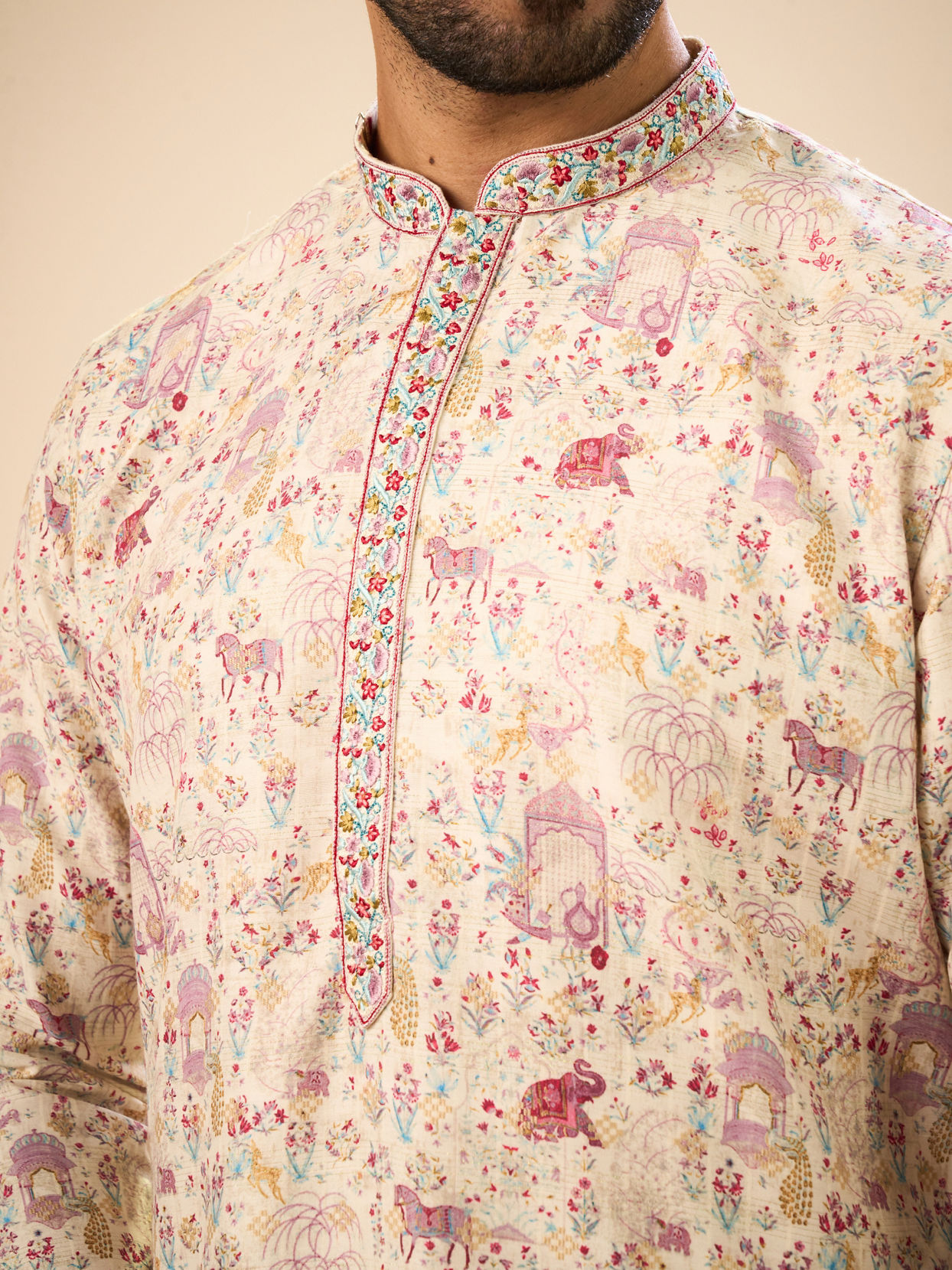 Manyavar Men Elegant Cream Kurta Pajama