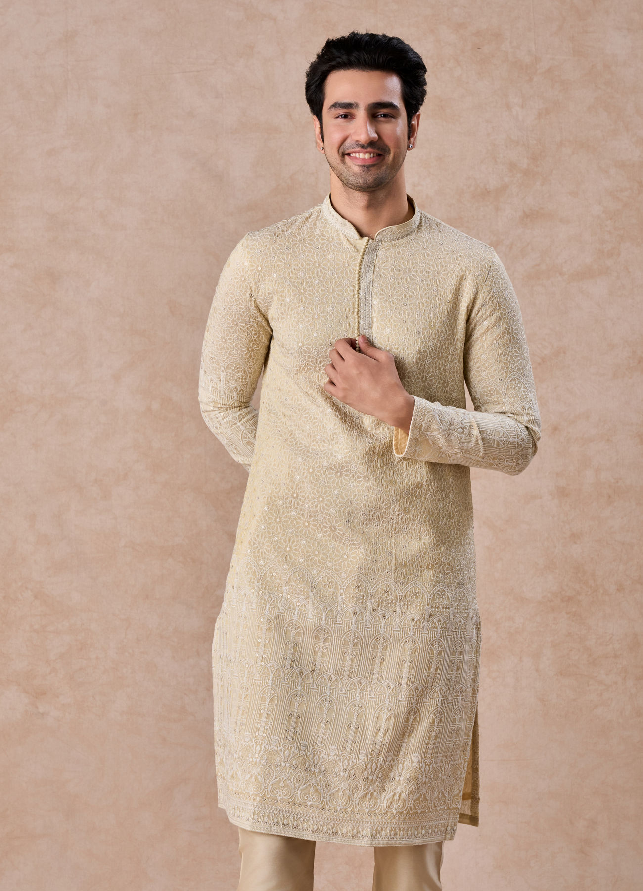 Manyavar Men Glittering Gold Kurta Pajama
