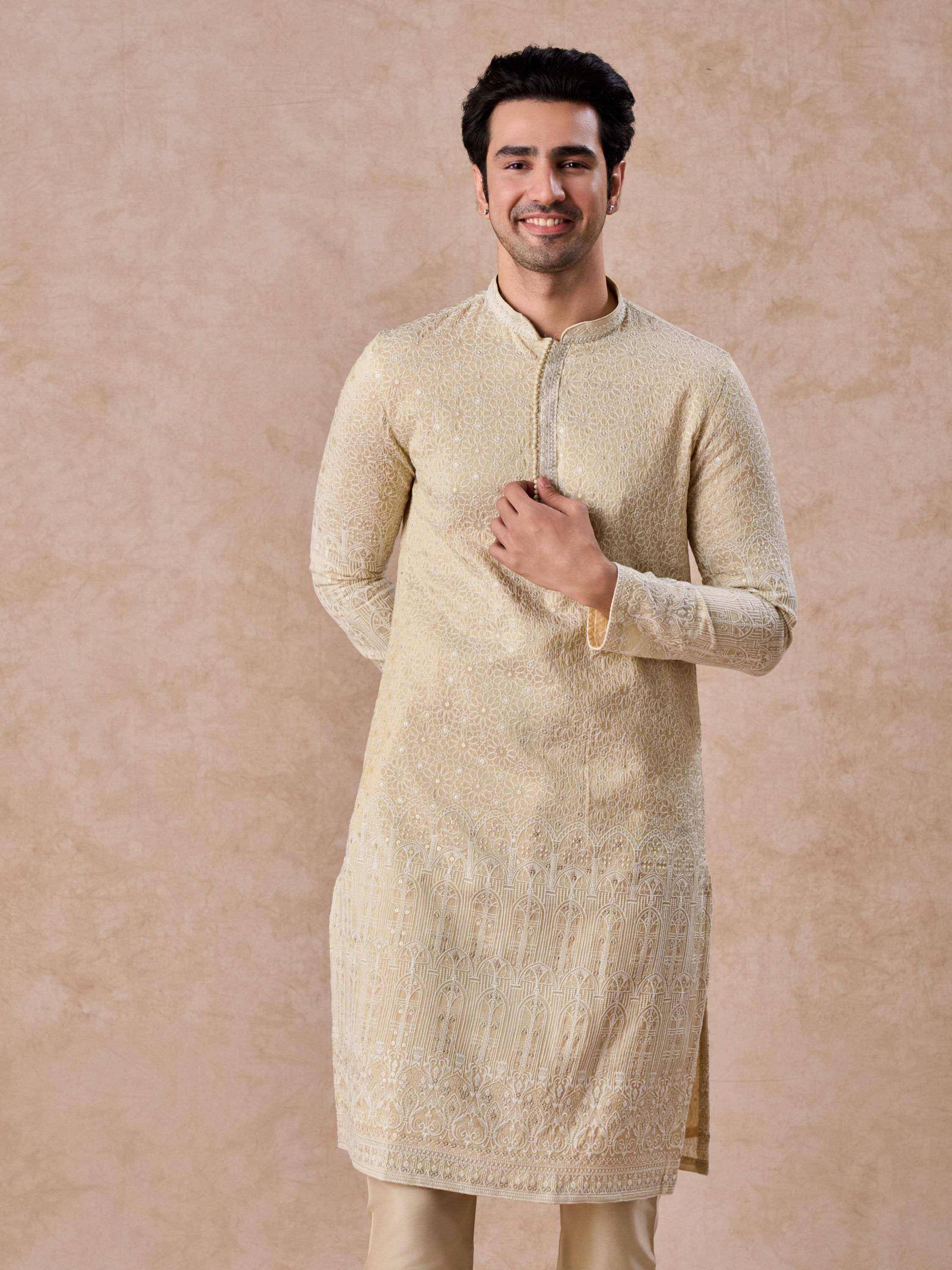 Manyavar Men Glittering Gold Kurta Pajama