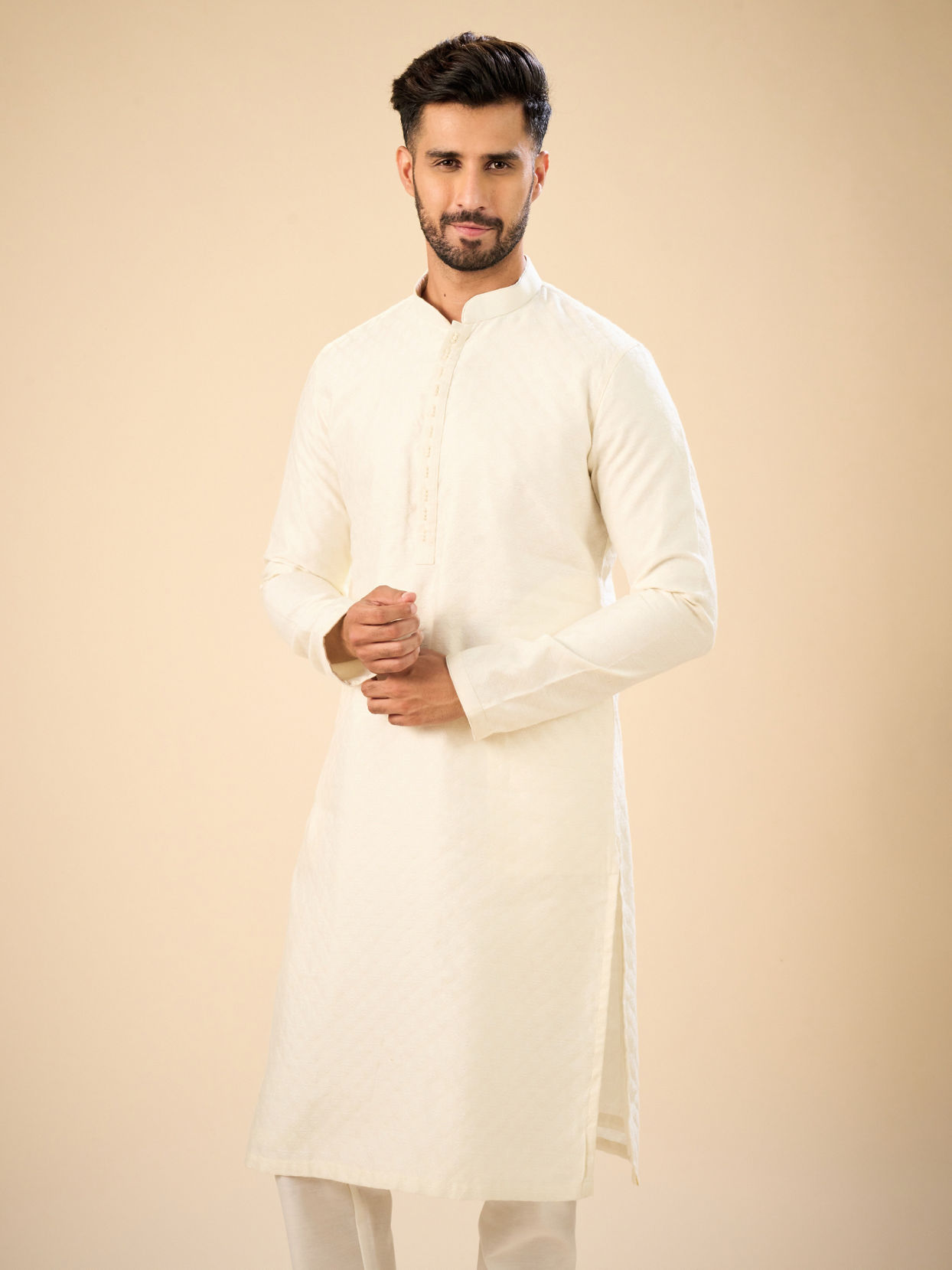 Manyavar Men Elegant Cream Kurta Pajama