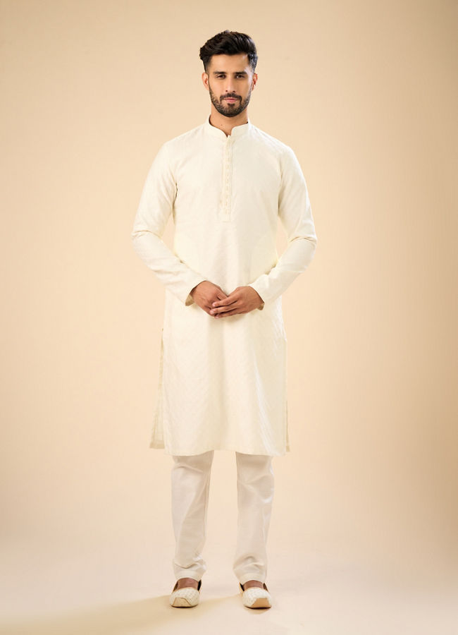Manyavar Men Elegant Cream Kurta Pajama