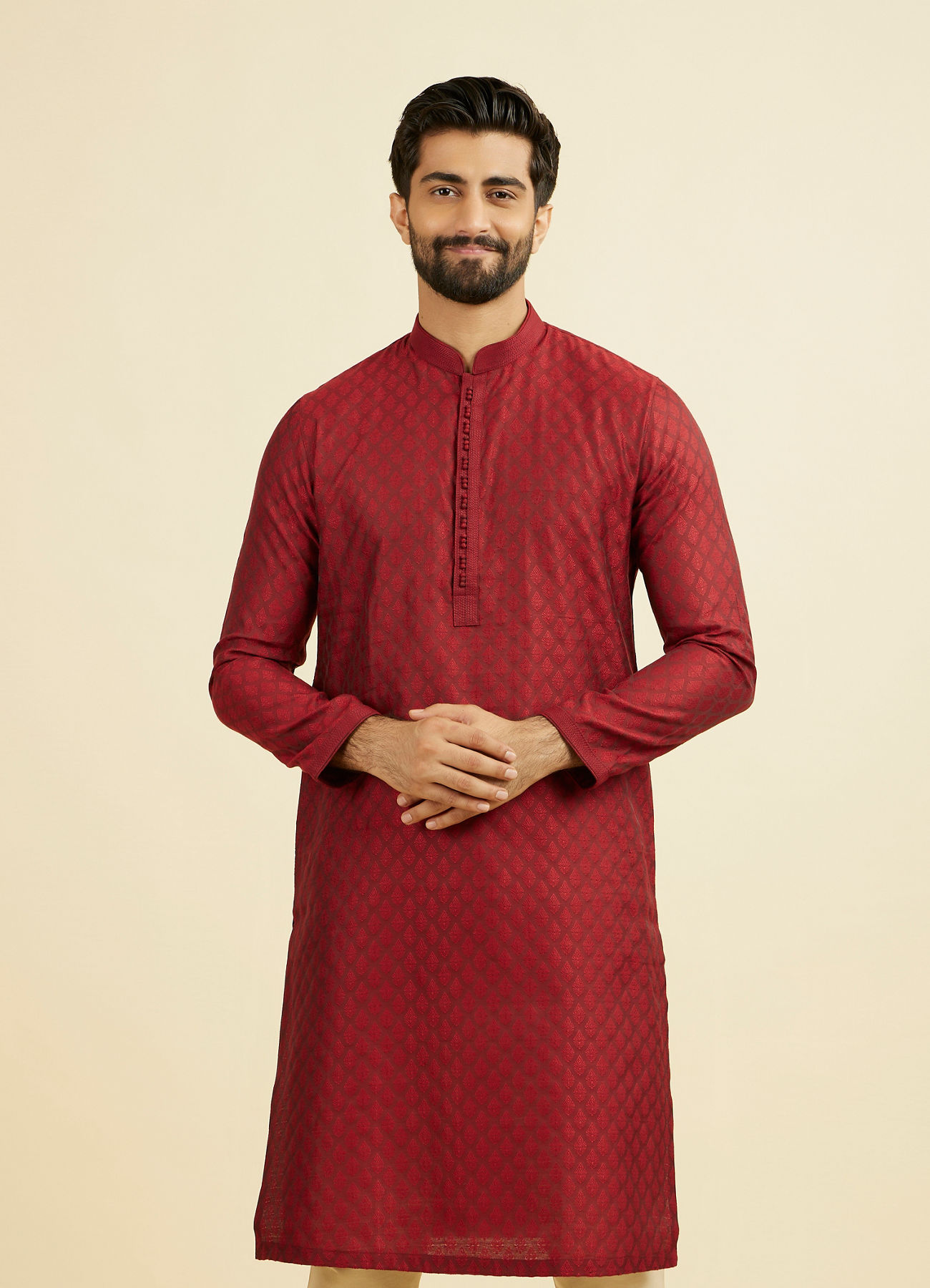 Manyavar Men Majestic Maroon Ensemble Kurta Pajama