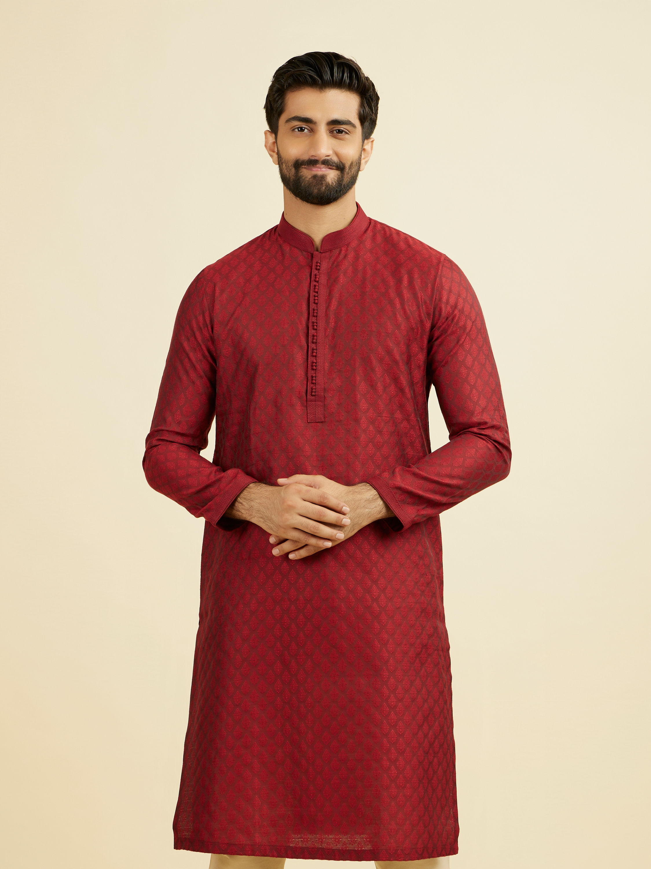 Manyavar Men Majestic Maroon Ensemble Kurta Pajama