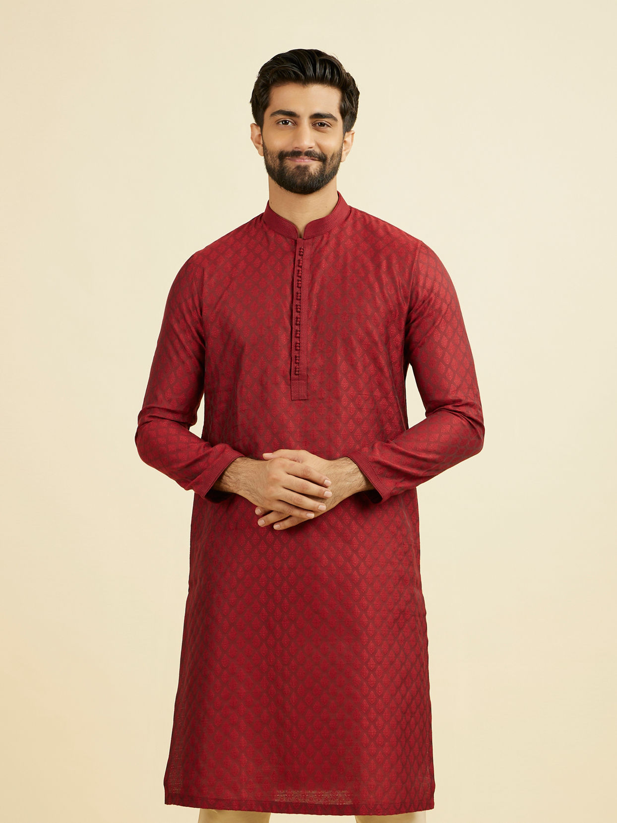 Manyavar Men Majestic Maroon Ensemble Kurta Pajama