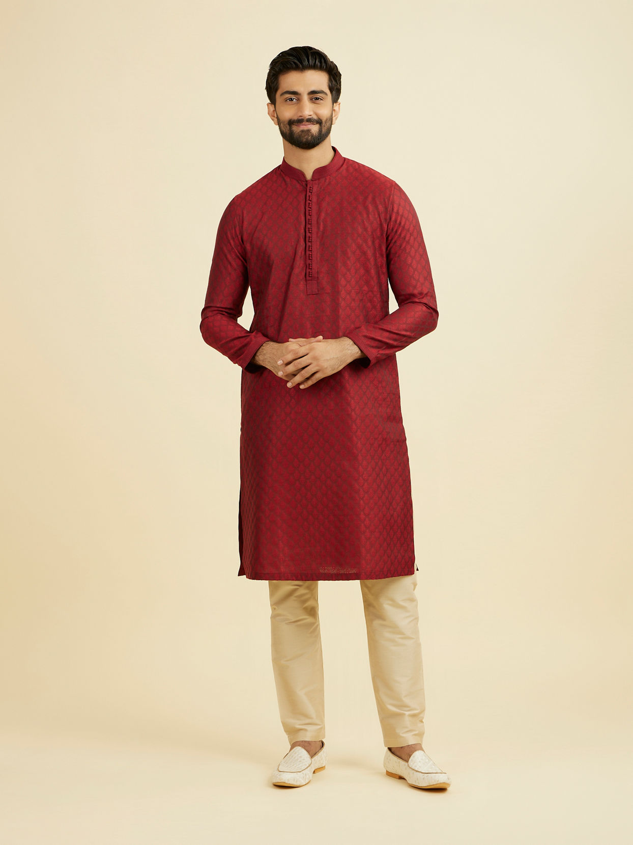 Manyavar Men Majestic Maroon Ensemble Kurta Pajama