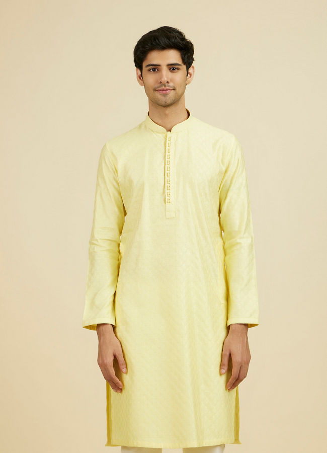 Manyavar Men Yellow Jacquard Haldi Radiance Kurta Pajama