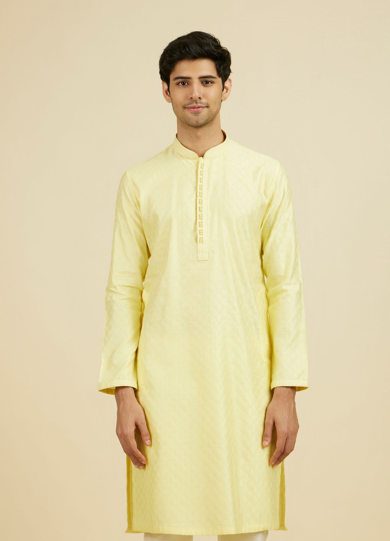 Manyavar Men Yellow Jacquard Haldi Radiance Kurta Pajama