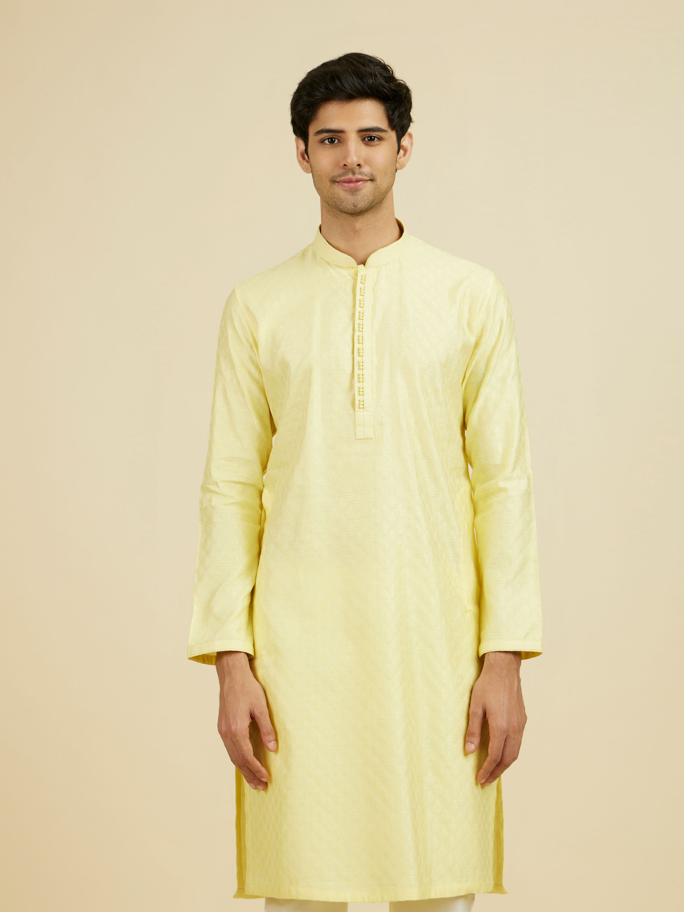 Manyavar Men Yellow Jacquard Haldi Radiance Kurta Pajama
