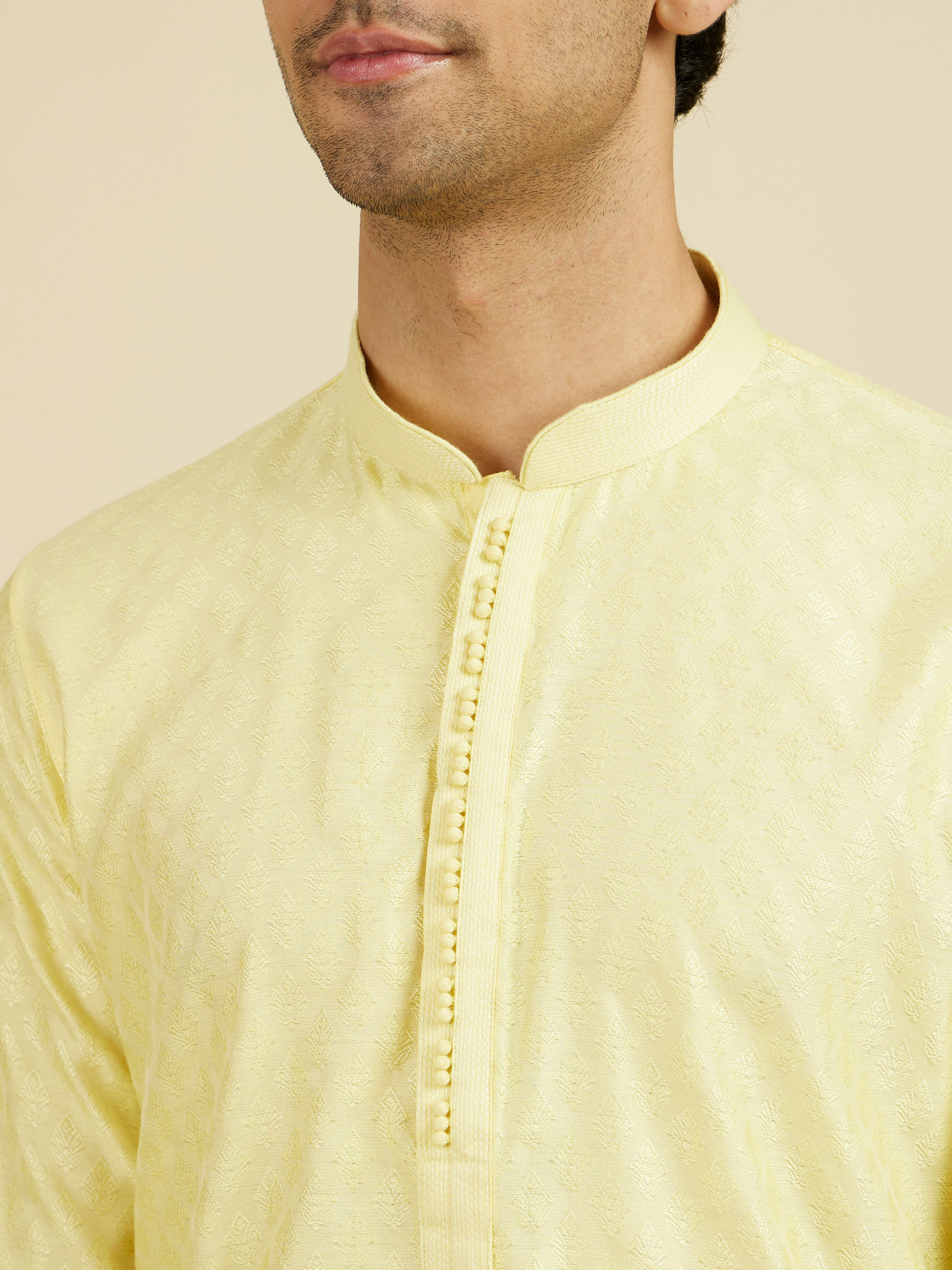Manyavar Men Yellow Jacquard Haldi Radiance Kurta Pajama