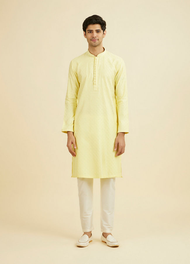 Manyavar Men Yellow Jacquard Haldi Radiance Kurta Pajama