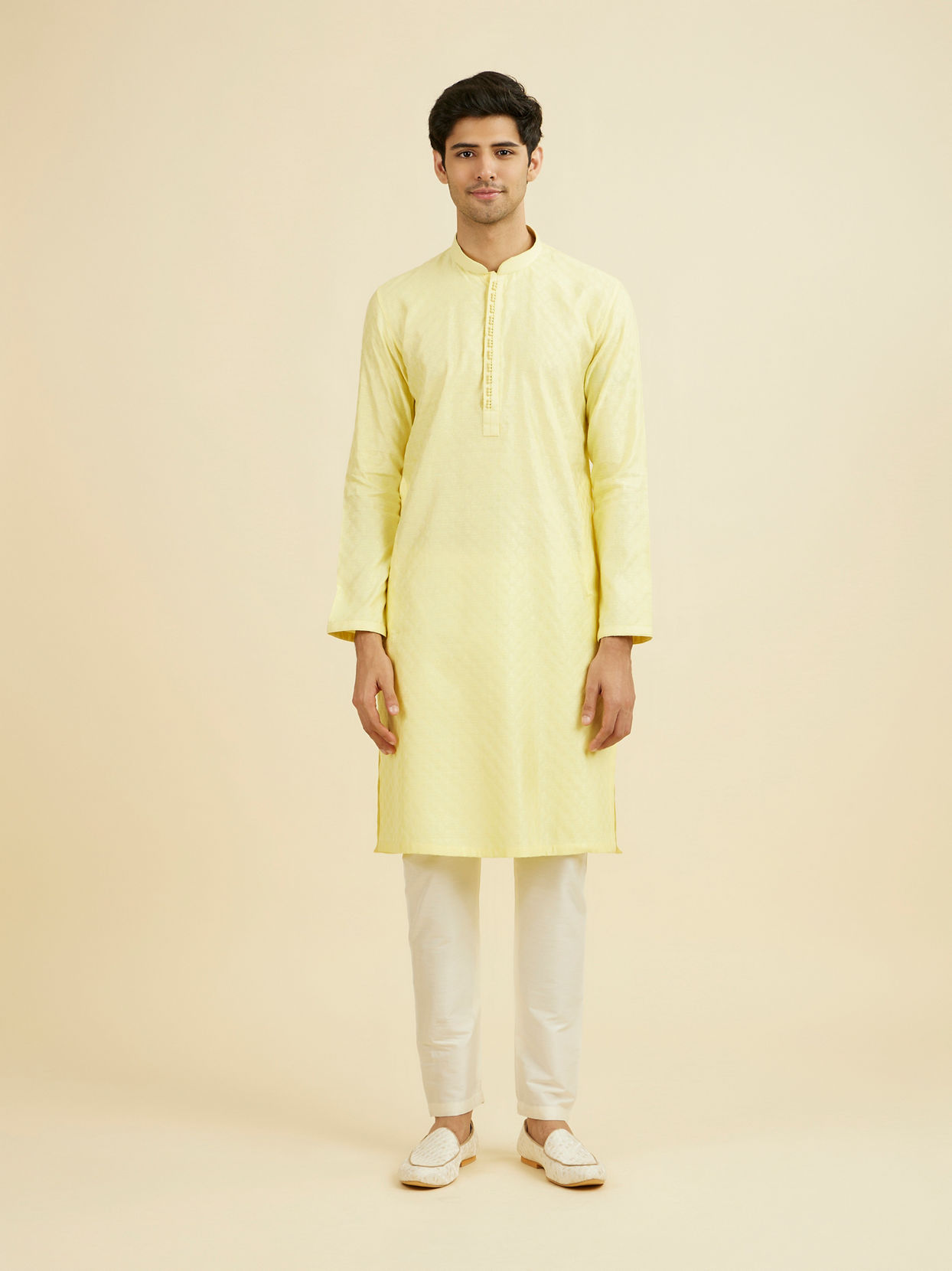 Manyavar Men Yellow Jacquard Haldi Radiance Kurta Pajama
