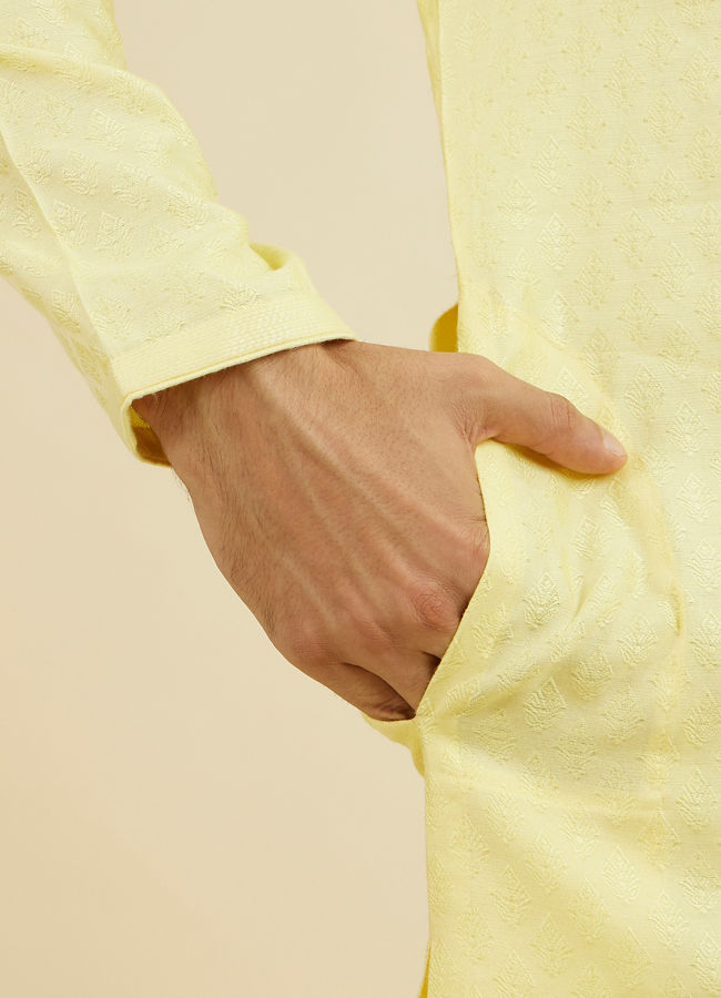 Manyavar Men Yellow Jacquard Haldi Radiance Kurta Pajama