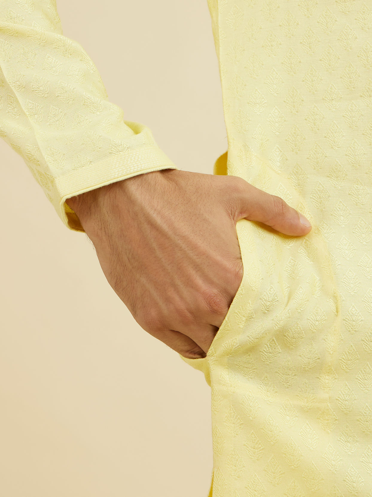 Manyavar Men Yellow Jacquard Haldi Radiance Kurta Pajama
