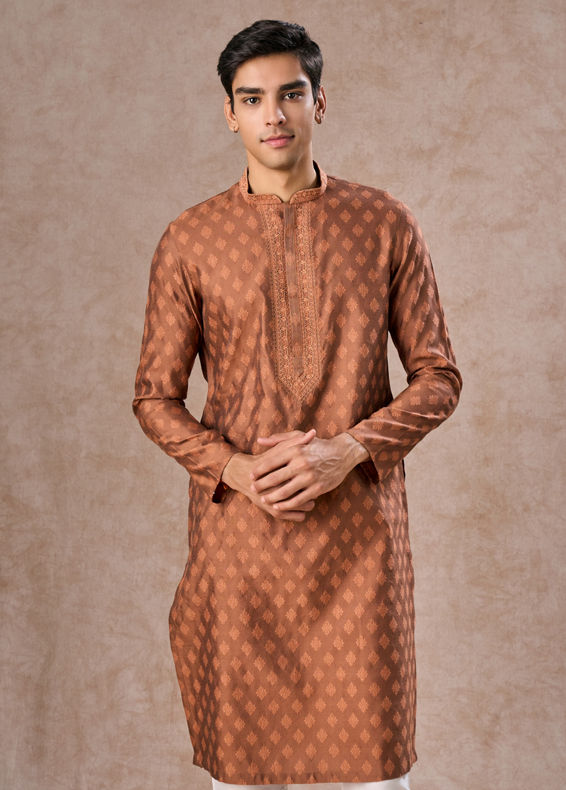 Manyavar Men Elegant Tan Kurta Pajama Set
