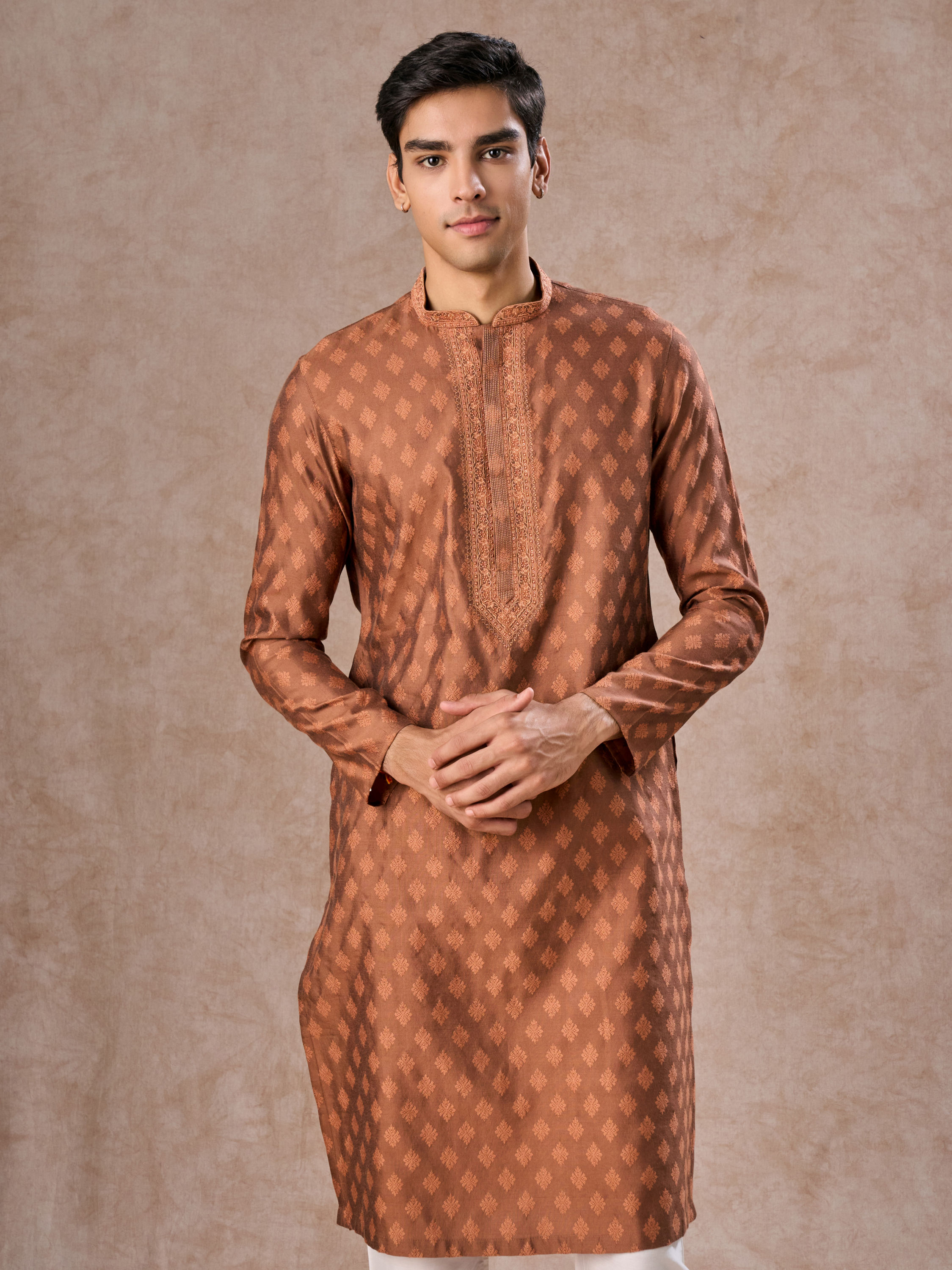 Manyavar Men Elegant Tan Kurta Pajama Set