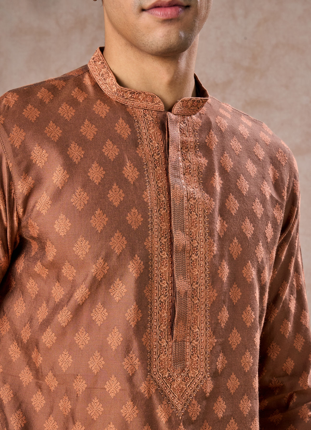 Manyavar Men Elegant Tan Kurta Pajama Set