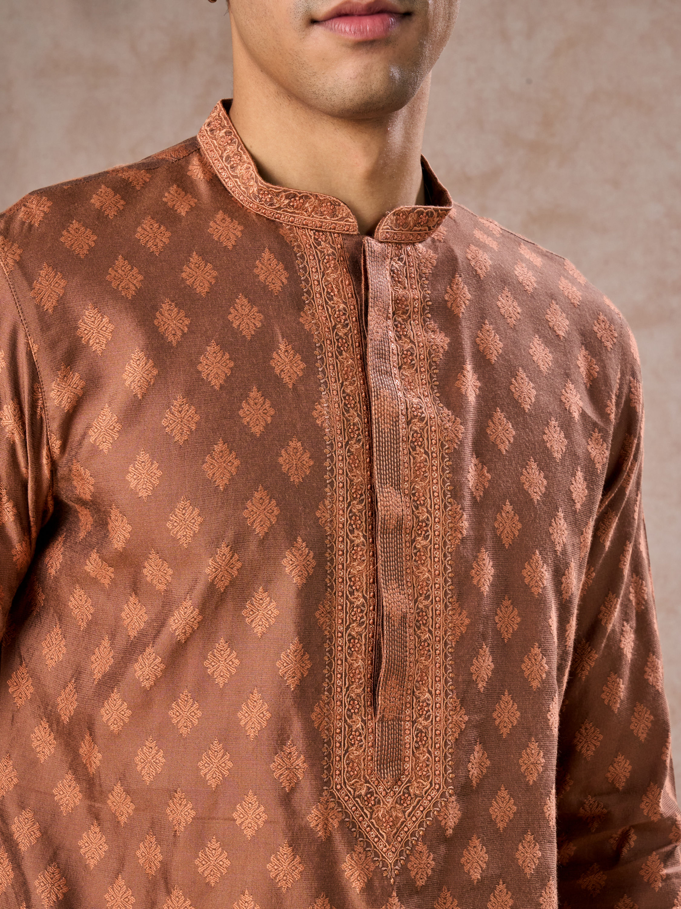 Manyavar Men Elegant Tan Kurta Pajama Set