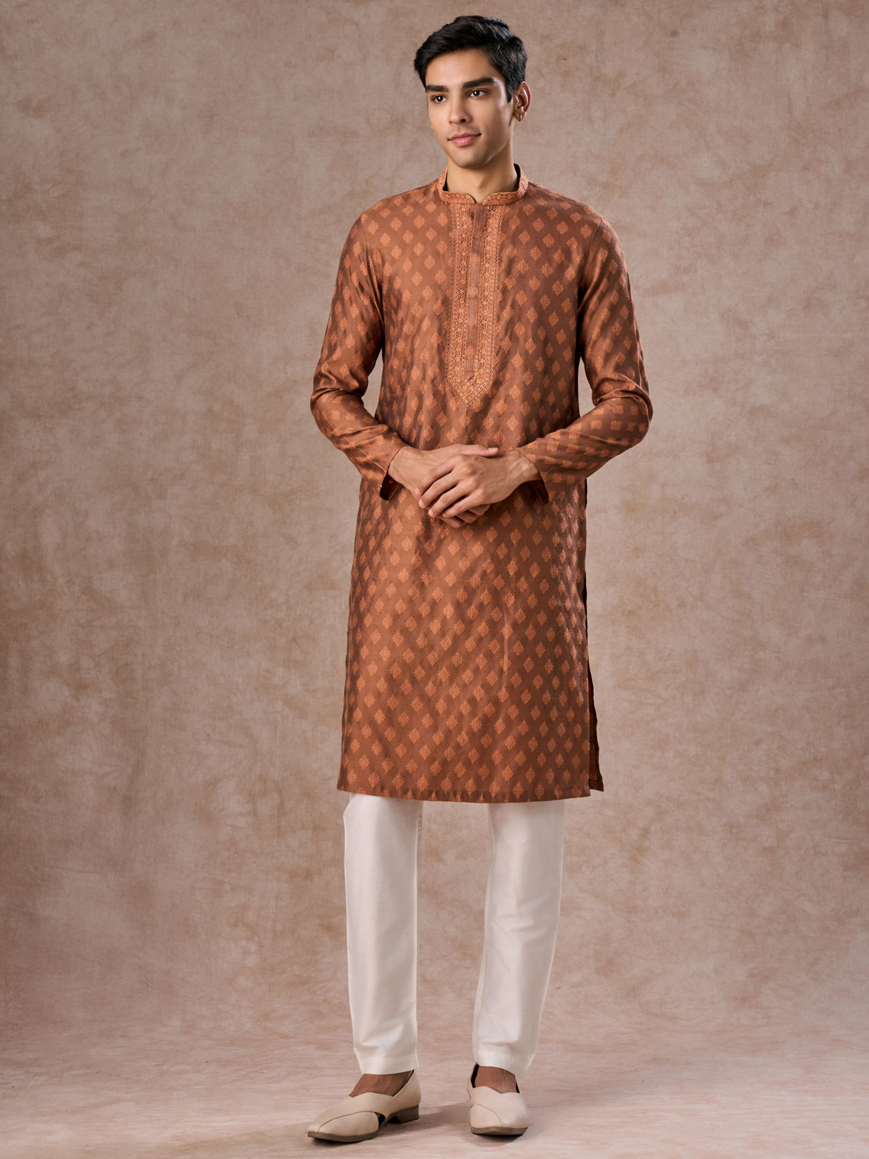 Manyavar Men Elegant Tan Kurta Pajama Set