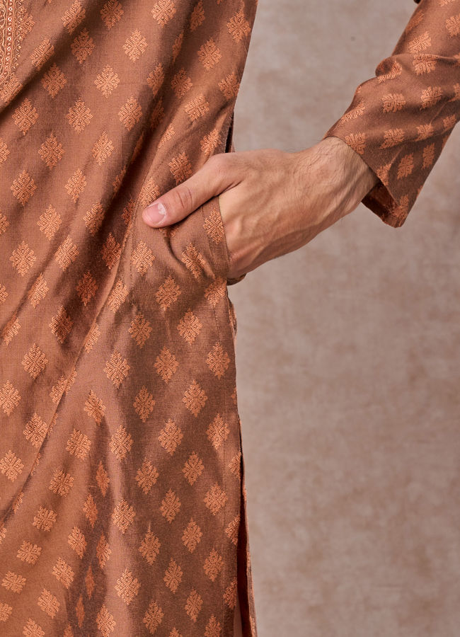 Manyavar Men Elegant Tan Kurta Pajama Set