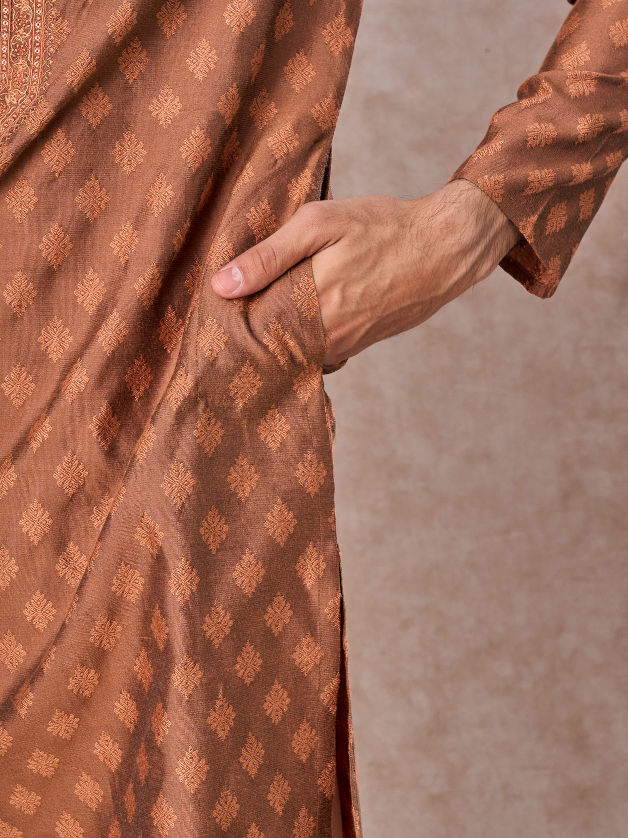 Manyavar Men Elegant Tan Kurta Pajama Set