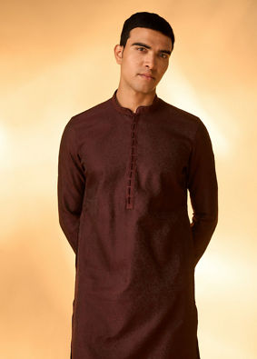 Manyavar Men Elegant Wine Kurta Pajama Ensemble
