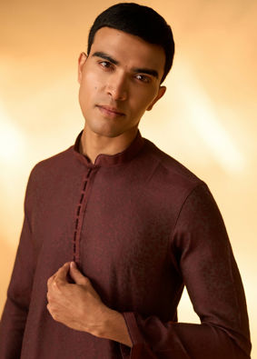 Manyavar Men Elegant Wine Kurta Pajama Ensemble