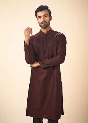 Manyavar Men Elegant Wine Kurta Pajama Ensemble