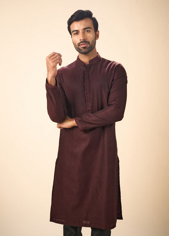 Manyavar Men Elegant Wine Kurta Pajama Ensemble