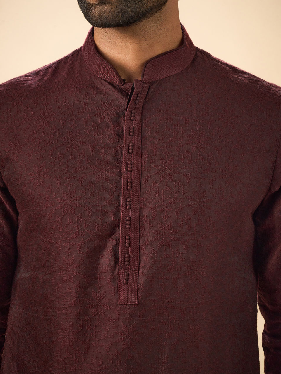 Manyavar Men Elegant Wine Kurta Pajama Ensemble