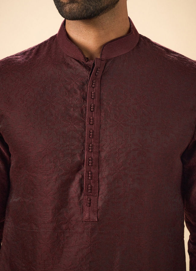 Manyavar Men Elegant Wine Kurta Pajama Ensemble