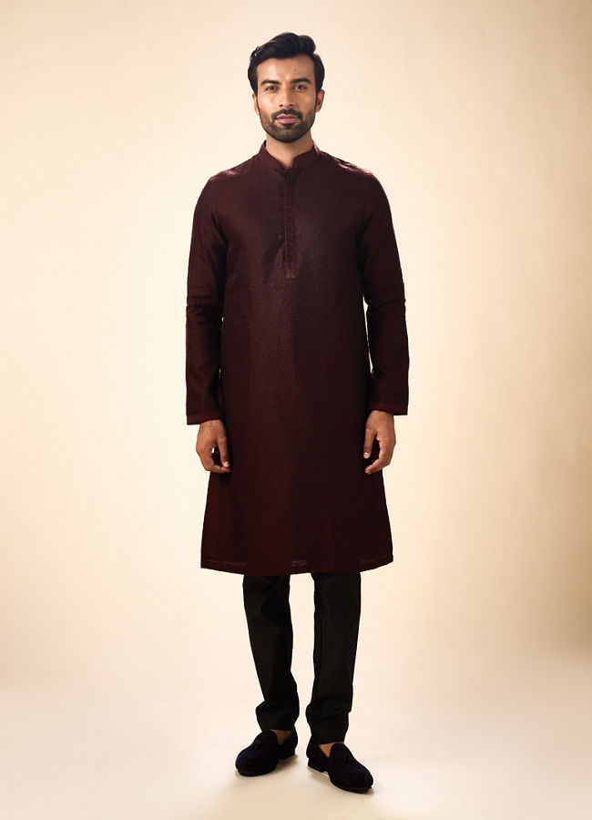 Manyavar Men Elegant Wine Kurta Pajama Ensemble