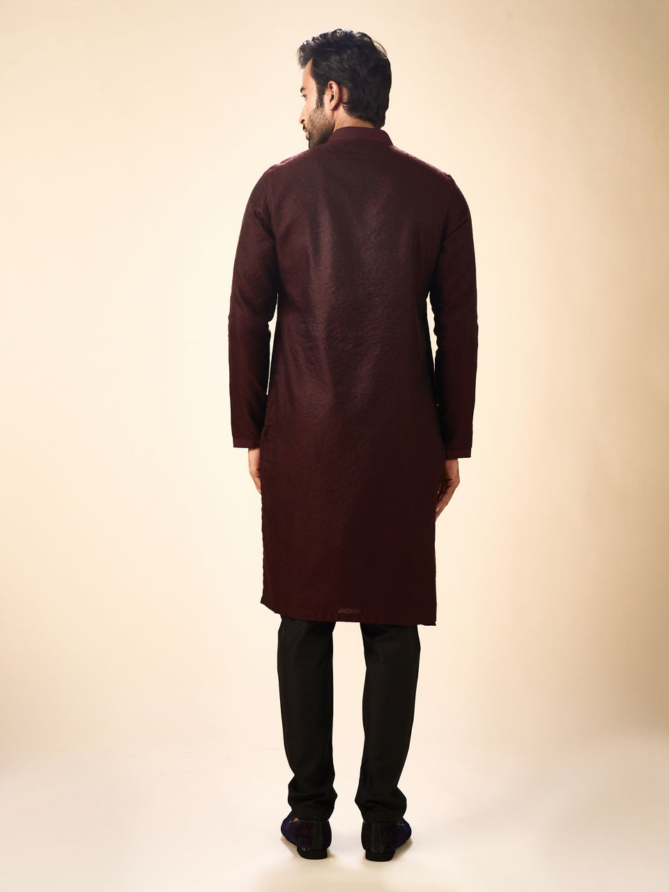 Manyavar Men Elegant Wine Kurta Pajama Ensemble