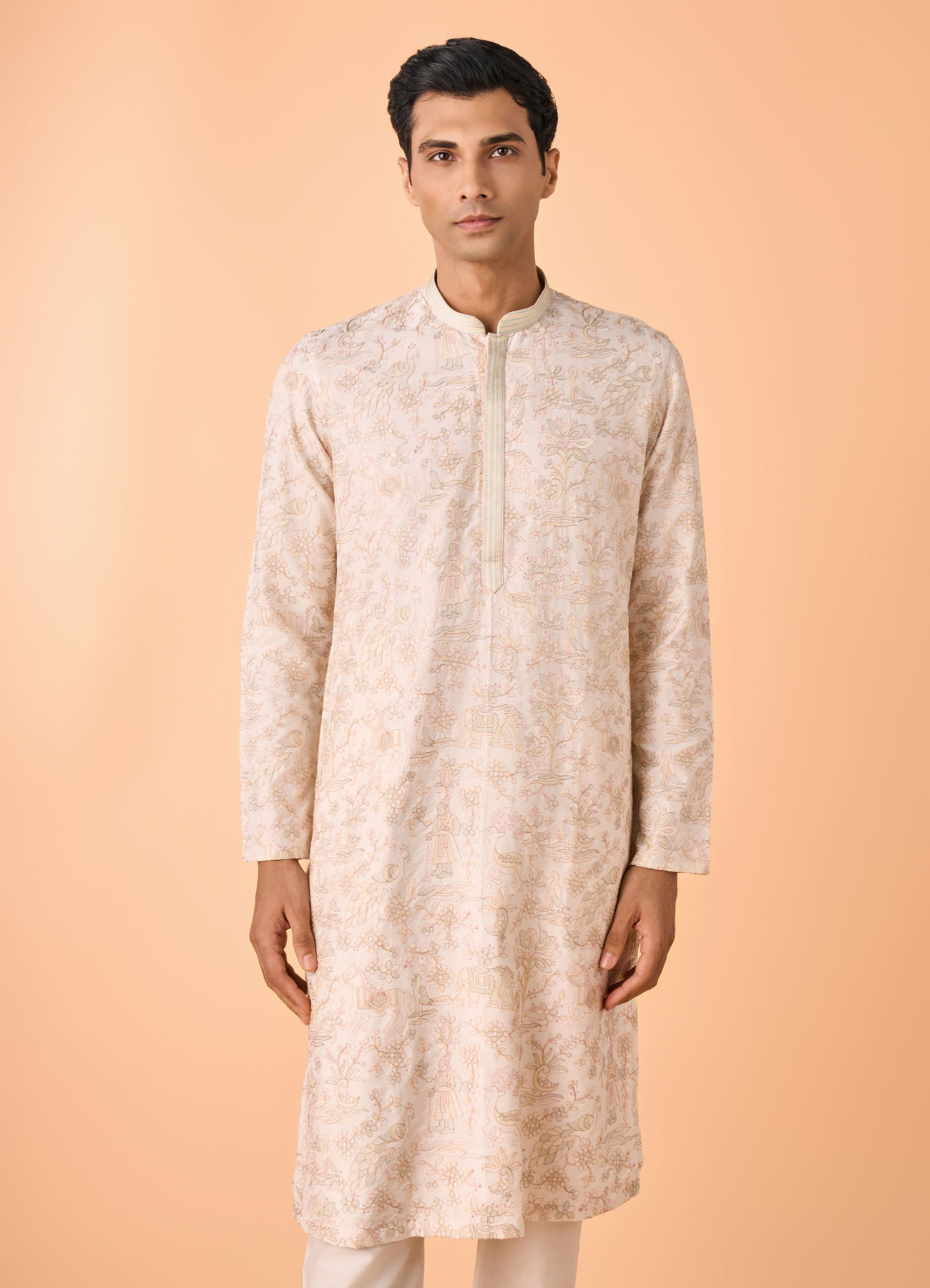 Manyavar Men Cream Delight Kurta Pajama