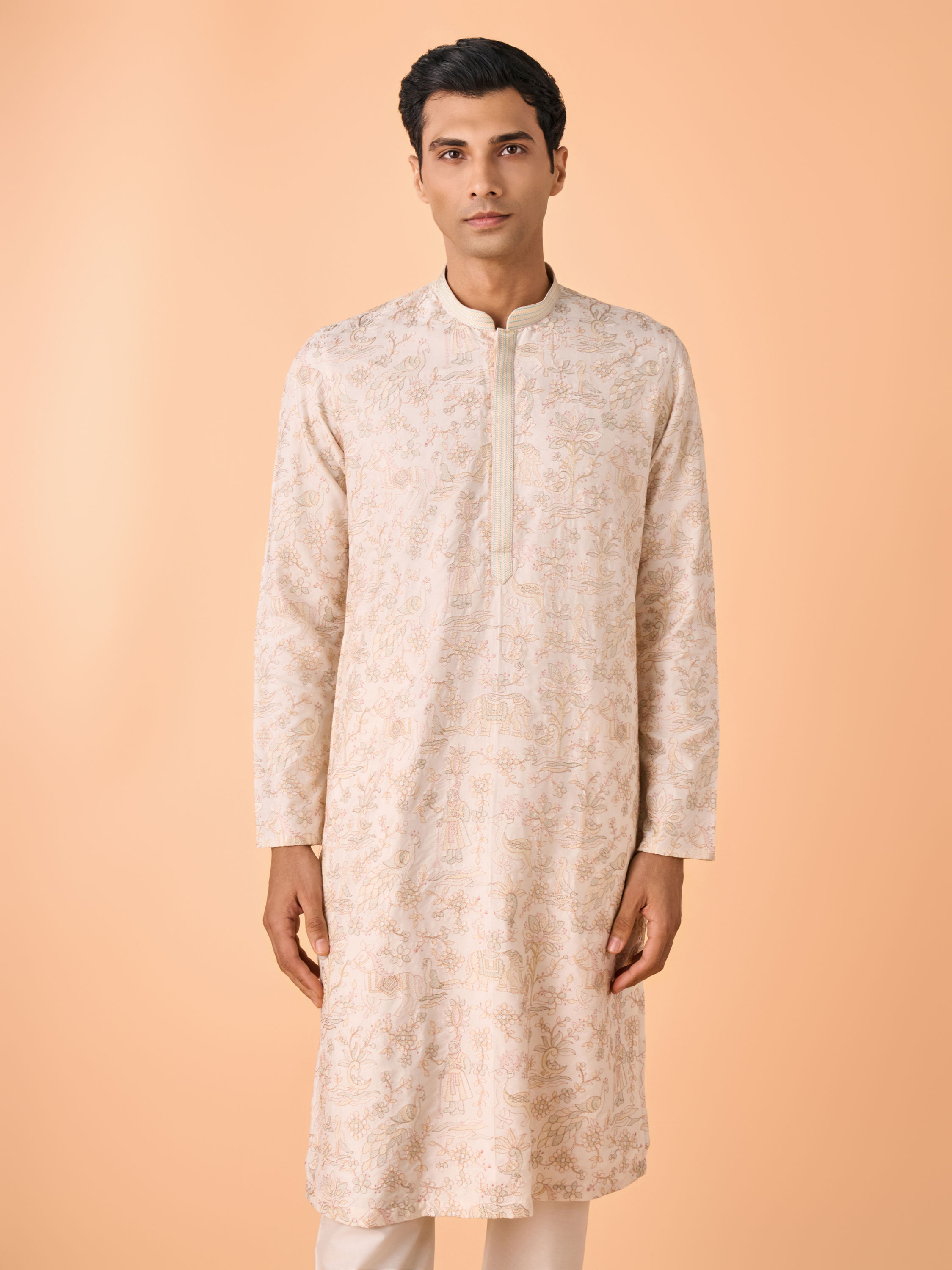 Manyavar Men Cream Delight Kurta Pajama