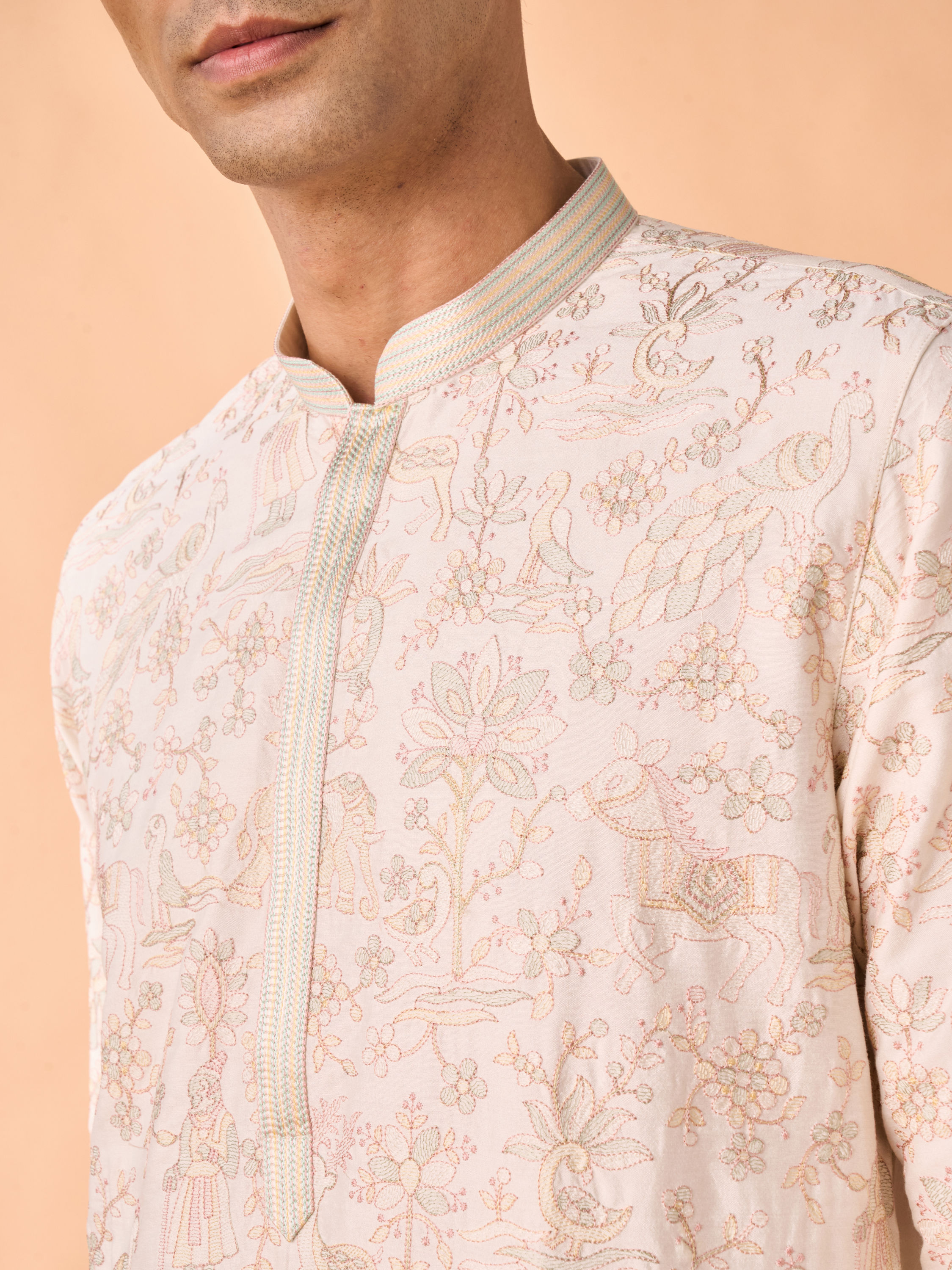 Manyavar Men Cream Delight Kurta Pajama