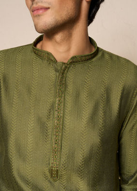 Manyavar Men Olive Green Charm Kurta Pajama
