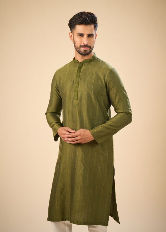 Manyavar Men Olive Green Charm Kurta Pajama
