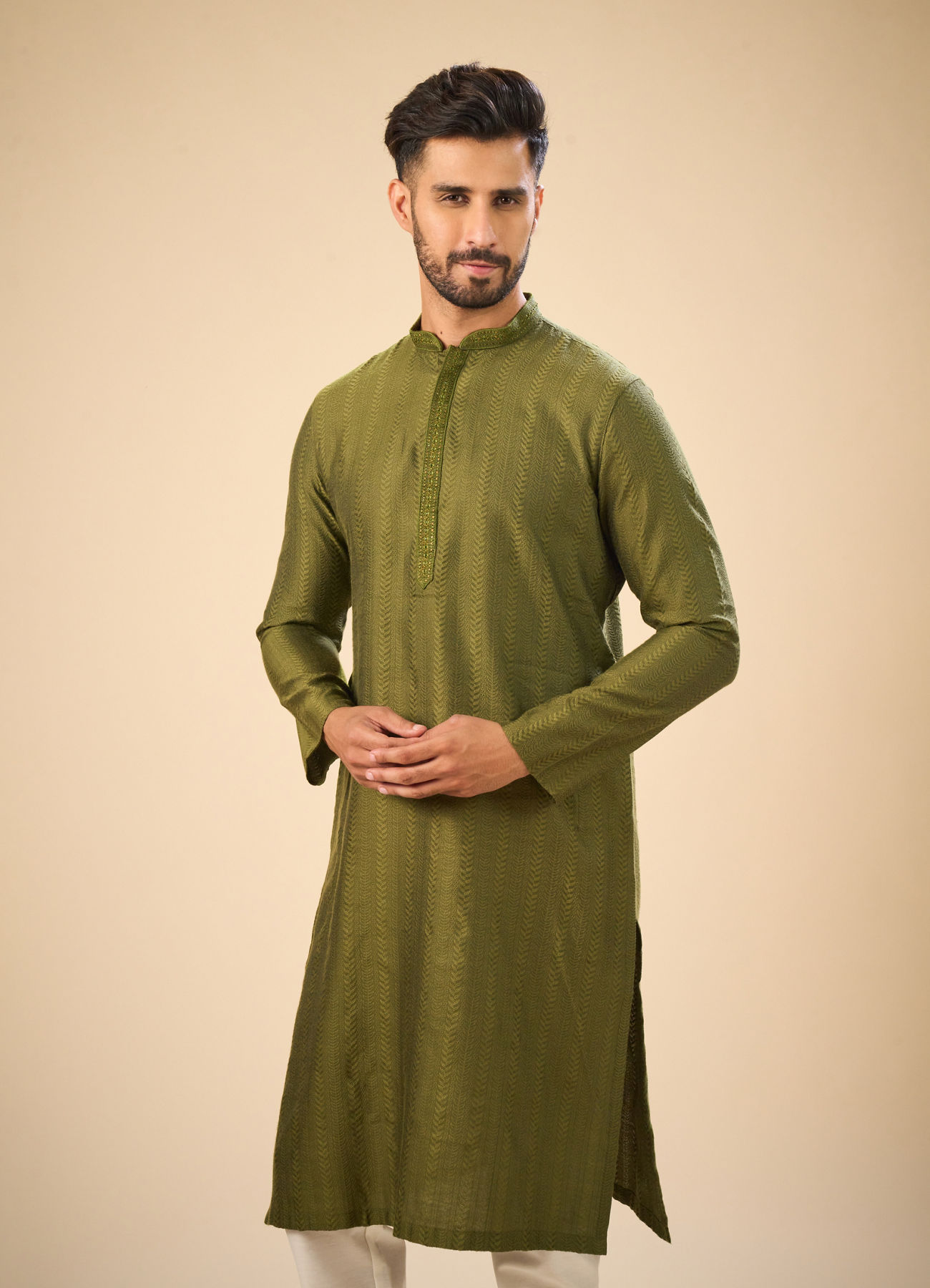 Manyavar Men Olive Green Charm Kurta Pajama