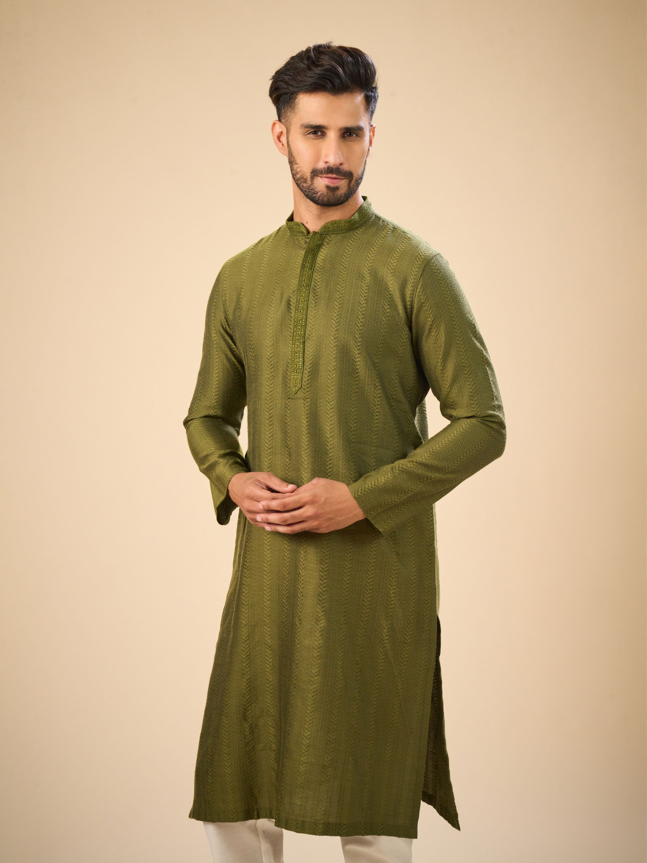 Manyavar Men Olive Green Charm Kurta Pajama