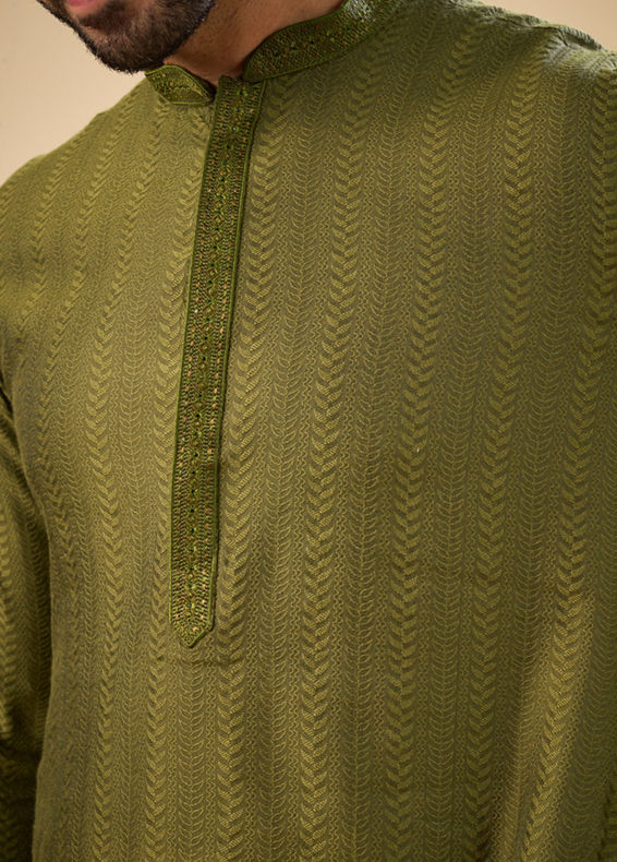 Manyavar Men Olive Green Charm Kurta Pajama