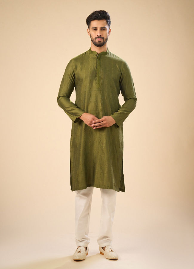 Manyavar Men Olive Green Charm Kurta Pajama