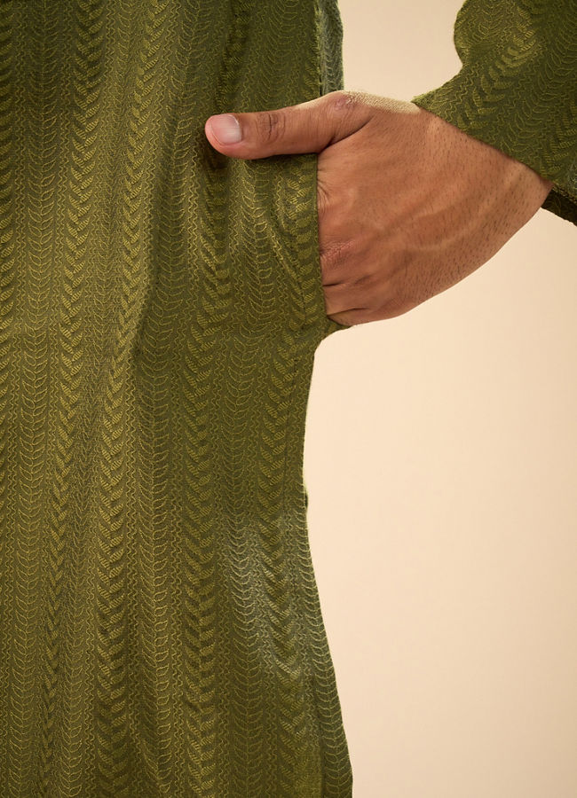 Manyavar Men Olive Green Charm Kurta Pajama