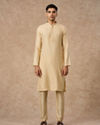 Manyavar Men Beige Blended Viscose Kurta Pajama with Textured Design