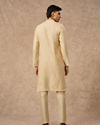 Manyavar Men Beige Blended Viscose Kurta Pajama with Textured Design
