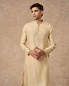 Manyavar Men Beige Blended Viscose Kurta Pajama with Textured Design
