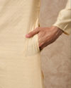 Manyavar Men Beige Blended Viscose Kurta Pajama with Textured Design