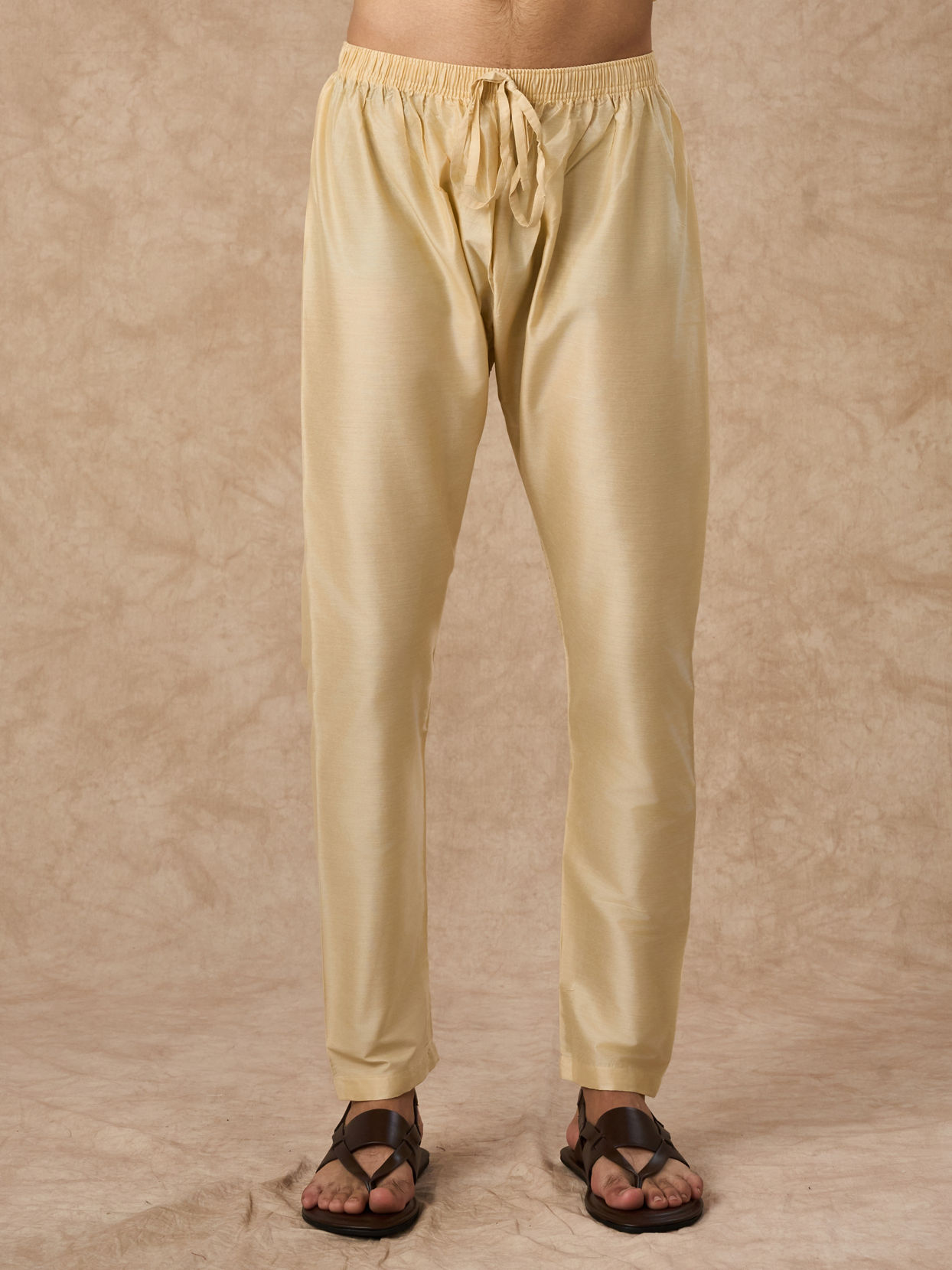 Manyavar Men Beige Blended Viscose Kurta Pajama with Textured Design