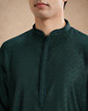 Manyavar Men Dark Green Blended Viscose Kurta Pajama with Basic Design